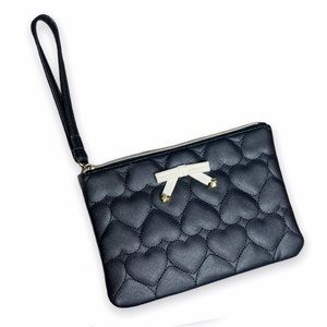 Betsey Johnson Wristlet Pouch. Black heart quilted